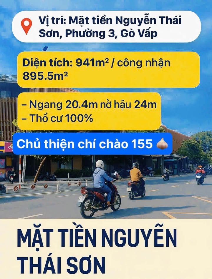 Đất mặt tiền Nguyễn Thái Sơn, Gò Vấp 941m² giá chỉ 155 tỷ - Cơ hội đầu tư vàng!