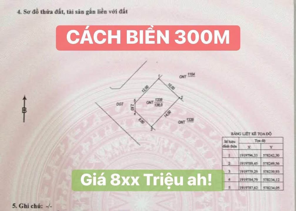 Đất biển Hải Ninh 138m² giá chỉ 800 triệu - Lô góc 2 mặt tiền gần biển!