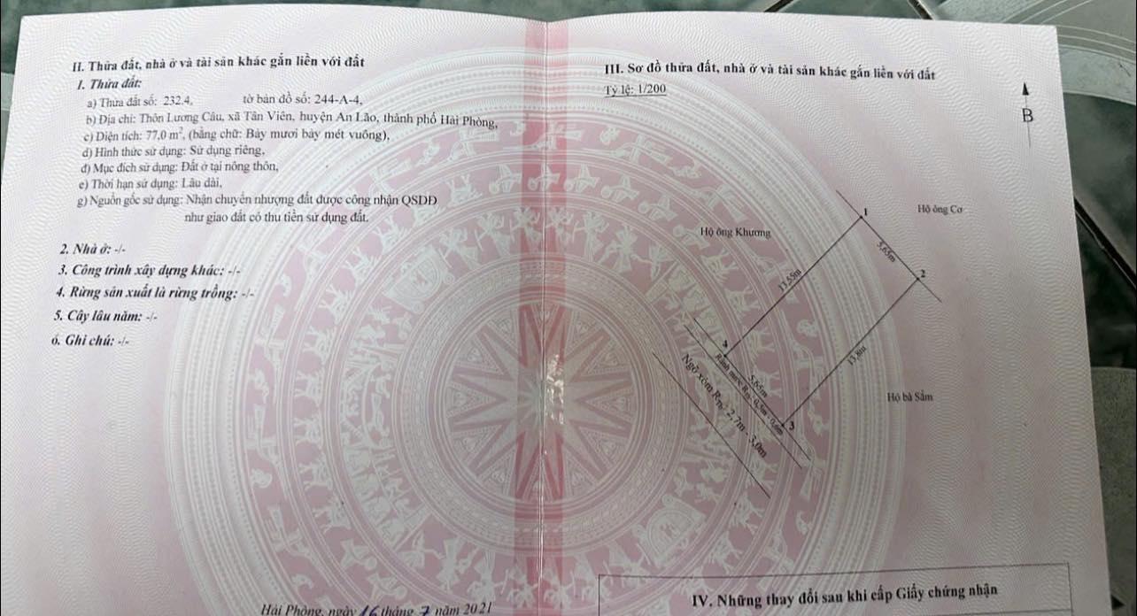 Đất thổ cư An Khánh Hải Phòng 77m² giá 600 triệu - Đường ô tô thông thoáng!