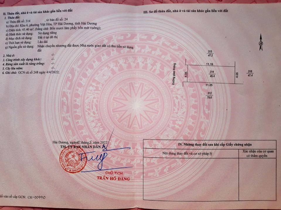 Đất nền tại phường Việt Hoà, Hải Dương 45,4m² - Mặt tiền rộng, ô tô vào thoải mái!