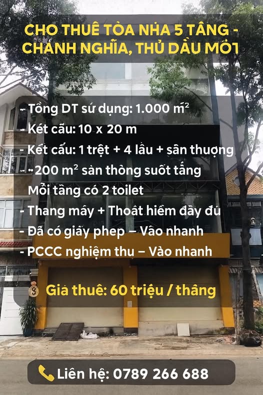 Cho thuê tòa nhà 5 tầng tại Chánh Nghĩa, Thủ Dầu Một - Giá 60 triệu/tháng