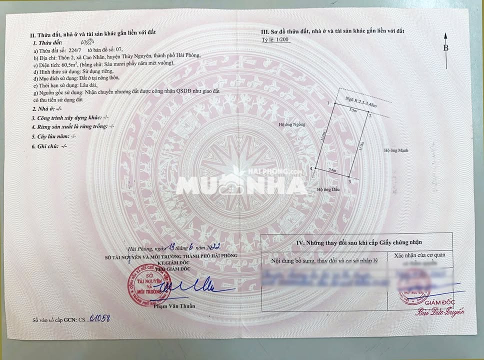 Đất thổ cư Cao Nhân Thủy Nguyên 60.5m² - Ô tô vào tận đất, giá mềm!