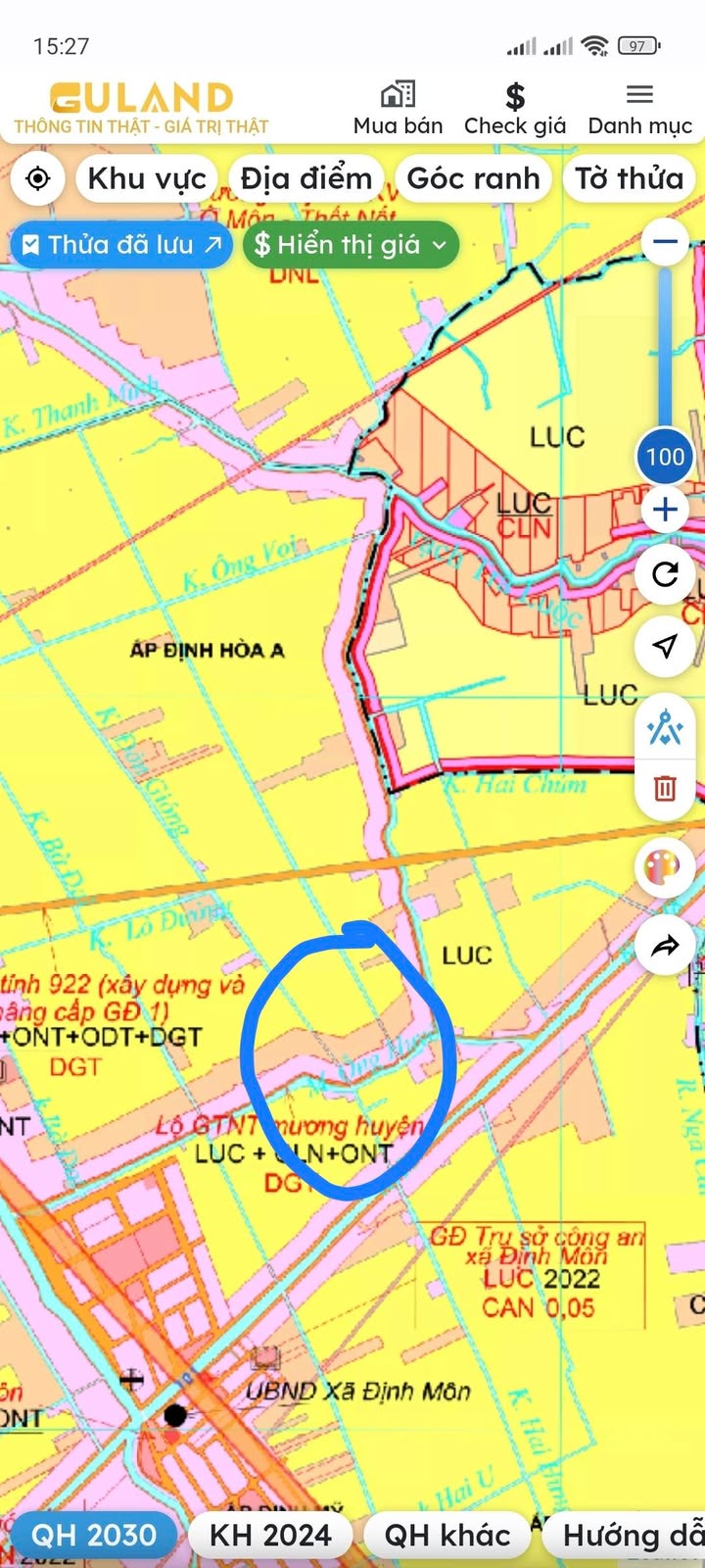 Đất thổ cư Định Môn 1500m² giá 1.35 tỷ - Pháp lý rõ ràng, thương lượng tốt!