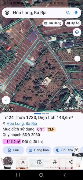 Đất thổ cư Hòa Long 147m² giá 1.5 tỷ - Đường nhựa thông thoáng