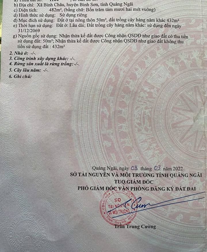 Đất nền Bình Châu 480m² giá 2 tỷ - Gần biển Châu Tân, sổ hồng chính chủ!