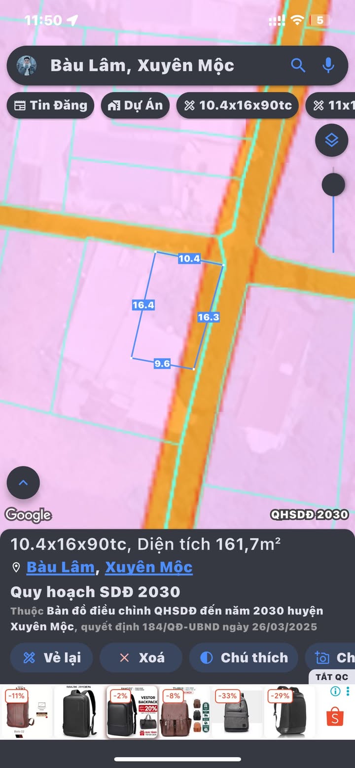 Đất thổ cư Bàu Lâm, Xuyên Mộc 160m² giá 800 triệu - Khu dân cư đông đúc!