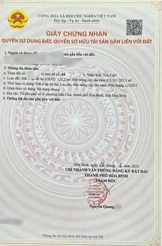 Đất nền Tổ 9 Dân Chủ, Hòa Bình 324.5m² giá 1.85 tỷ - Cơ hội đầu tư tuyệt vời!
