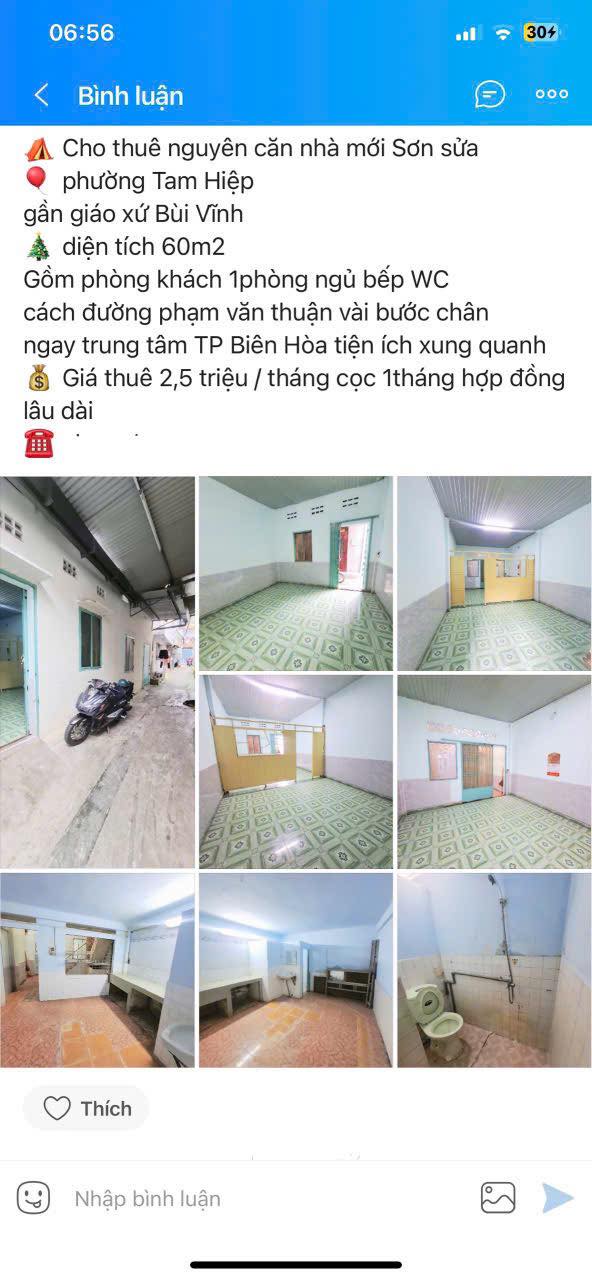 Nhà nguyên căn cho thuê tại phường Tam Hiệp, Biên Hòa 60m² - Giá chỉ 2.5 triệu/tháng!