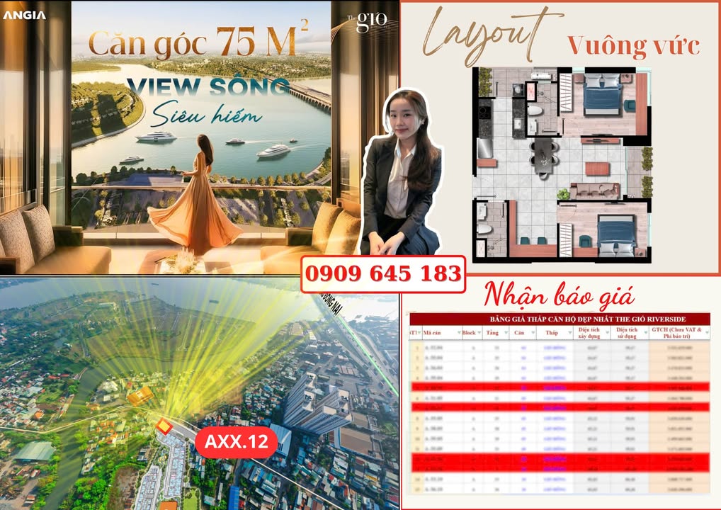 Căn hộ The Gió Riverside Dĩ An 75m² giá thỏa thuận - Căn góc 3 view hiếm có!