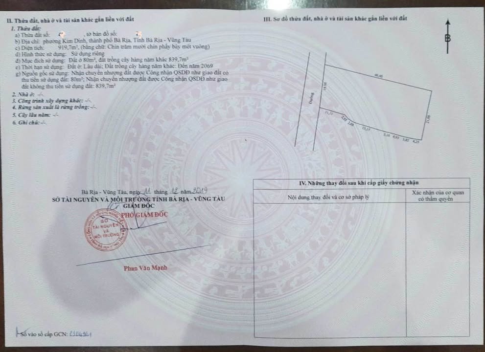 Đất nền Bà Rịa - Vũng Tàu 919.7m² giá thỏa thuận - Cơ hội đầu tư hấp dẫn!