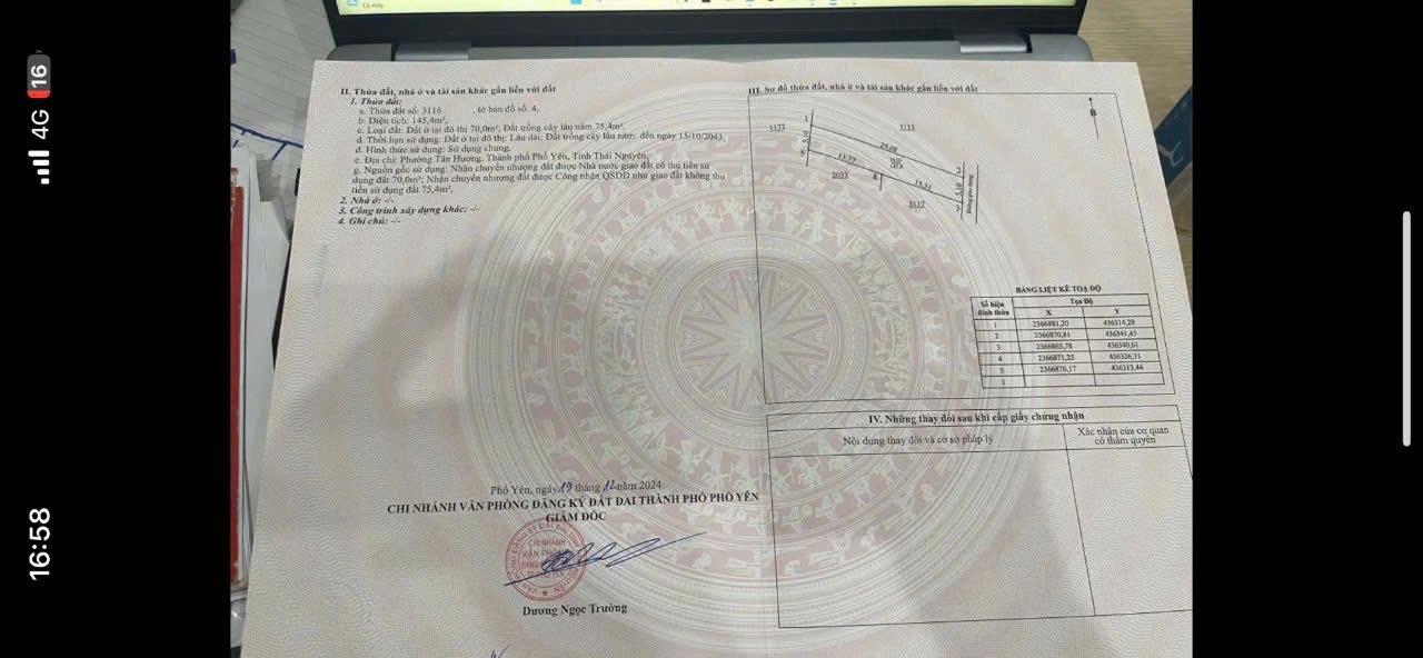 Đất nền 145m² Tân Hương Phổ Yên giá chỉ 1.16 tỷ - Đường lớn ô tô vào tận nơi!