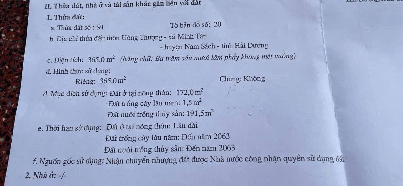 Đất thổ cư 172m² tại Uông Thượng, Nam Sách - Giá chỉ 1.892 tỷ, phù hợp xây nhà ở!
