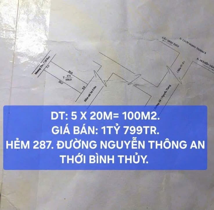 Đất nền An Thới, Bình Thủy 100m² giá 1.799 tỷ - Sổ đỏ chính chủ, thổ cư 100%!