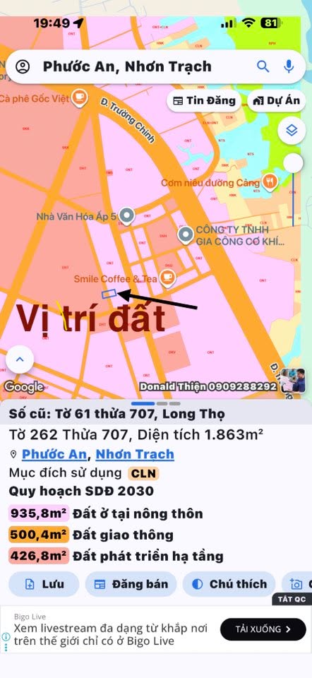 Đất nền Long Thọ Nhơn Trạch 1863m² giá 5 tỷ - Vị trí đắc địa cho đầu tư!