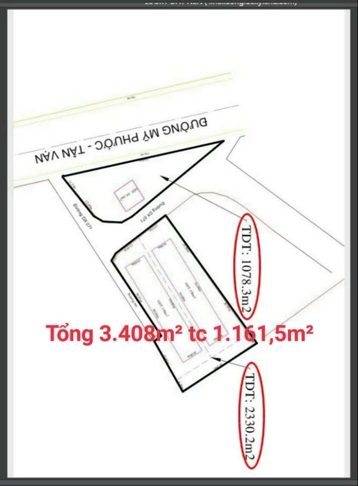 Đất mặt tiền đường Mỹ Phước Tân Vạn, Thủ Dầu Một 3.408m² giá 51 tỷ - Cơ hội đầu tư lý tưởng!