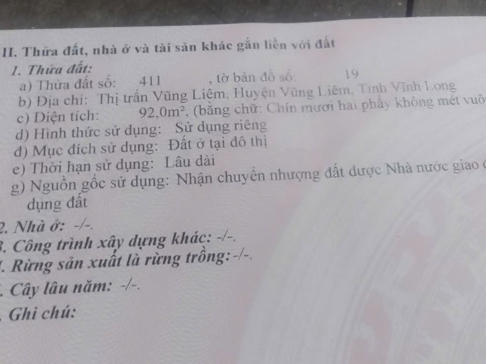 Bán đất thổ cư 92m² tại Vĩnh Long - Giá chỉ 2.25 tỷ, pháp lý sạch!