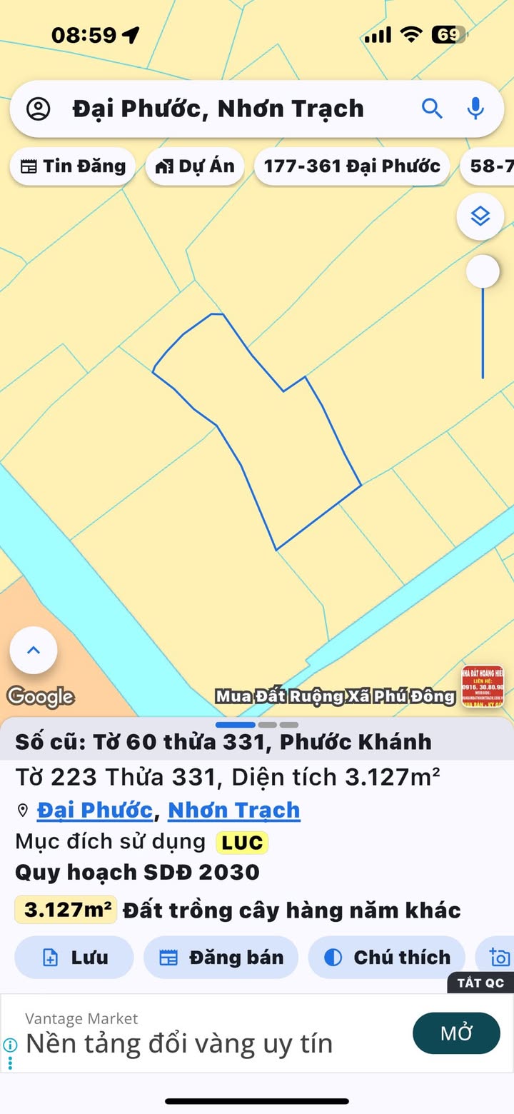 Đất lúa Phước Khánh Nhơn Trạch 1000m² giá 760 triệu - Cơ hội đầu tư hấp dẫn!