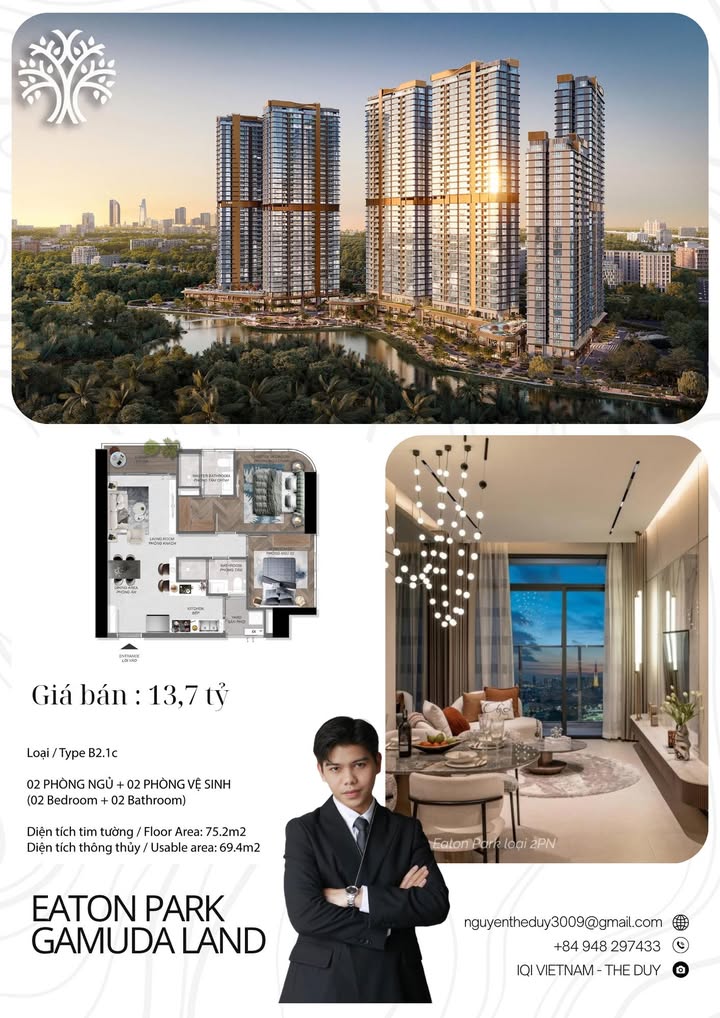 Căn hộ Eaton Park Thủ Đức 75m² giá 13.7 tỷ - View thành phố tuyệt đẹp!