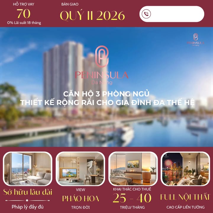 Căn hộ Peninsula Đà Nẵng 61.8m² giá 3.8 tỷ - View biển Mỹ Khê đẹp mê ly!