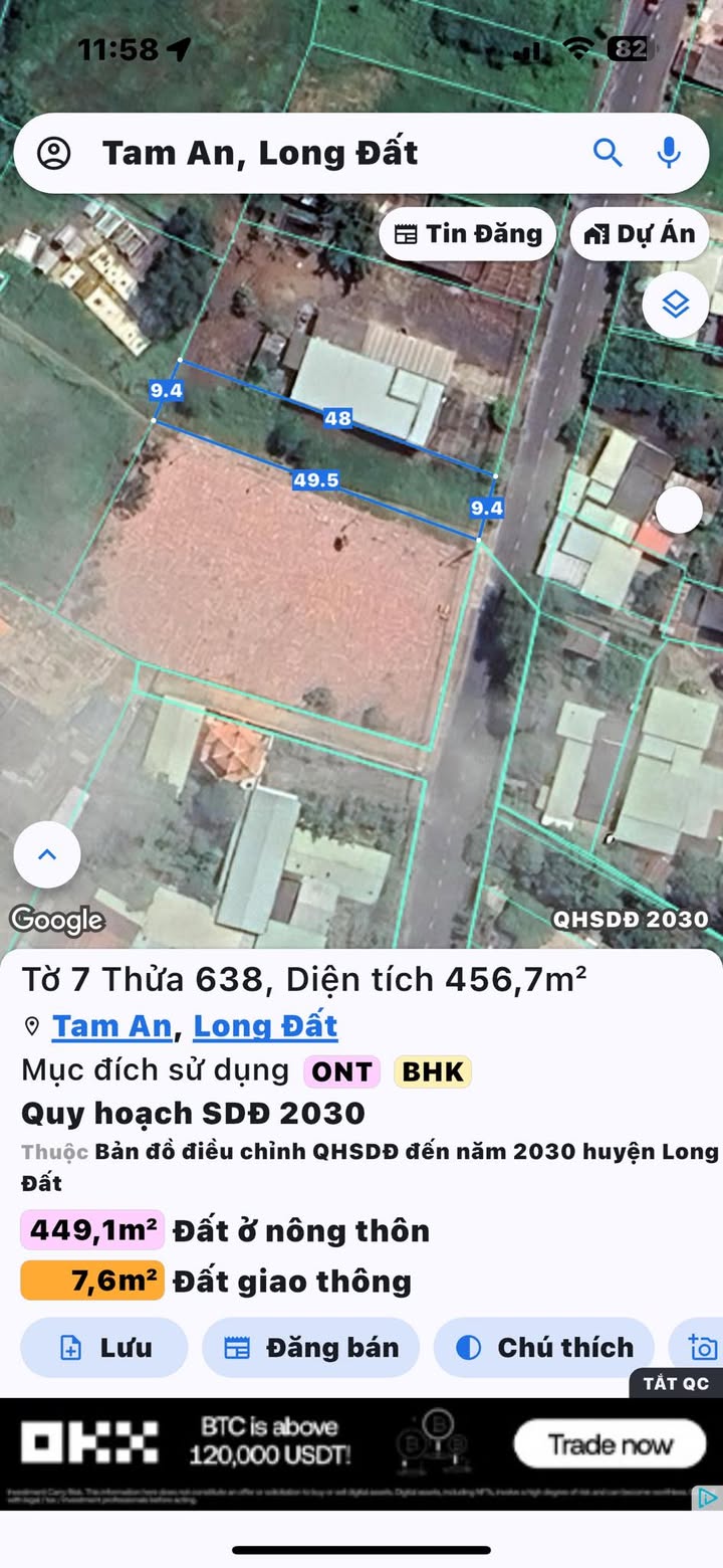Đất nền 456m² tại xã Tam An, Long Đất - Giá 3.1 tỷ - Tiềm năng đầu tư lớn!