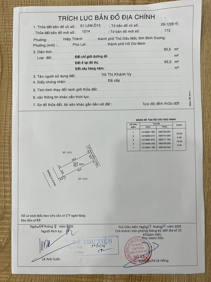 Đất thổ cư 185m² tại KDC K8 Hiệp Thành, Thủ Dầu Một - Giá chỉ 9,2 tỷ!