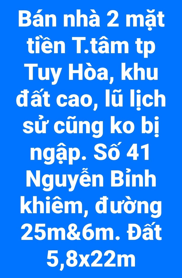 Nhà 2 mặt tiền đường Nguyễn Bỉnh Khiêm, Tuy Hòa 128m² giá 3.95 tỷ - An ninh cao, vị trí đắc địa!
