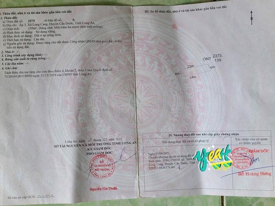 Đất thổ cư tại xã Long Cang, 139m² chỉ 350 triệu - Cơ hội đầu tư hấp dẫn!