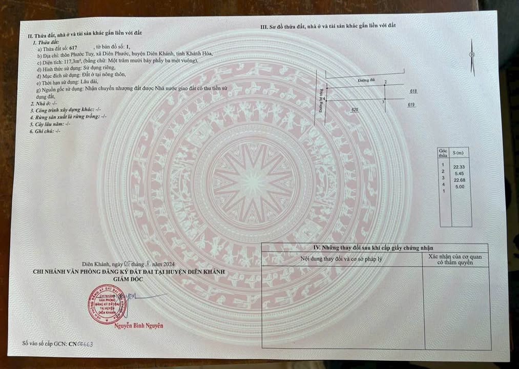 Đất thổ cư thôn Phước Tuy, xã Diên Phước 117m² giá 799 triệu - Cơ hội đầu tư hấp dẫn!