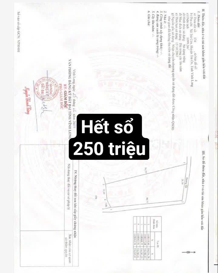 Đất nền Trà Côn Vĩnh Long 1099m² giá 250 triệu - Đầu tư sinh lời hấp dẫn!