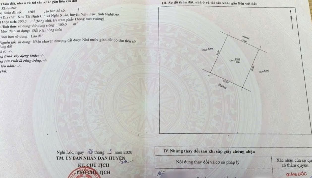 Bán lô đất tái định cư Nghi Xuân, Nghi Lộc 300m² - Hướng Tây Nam, giá thỏa thuận!