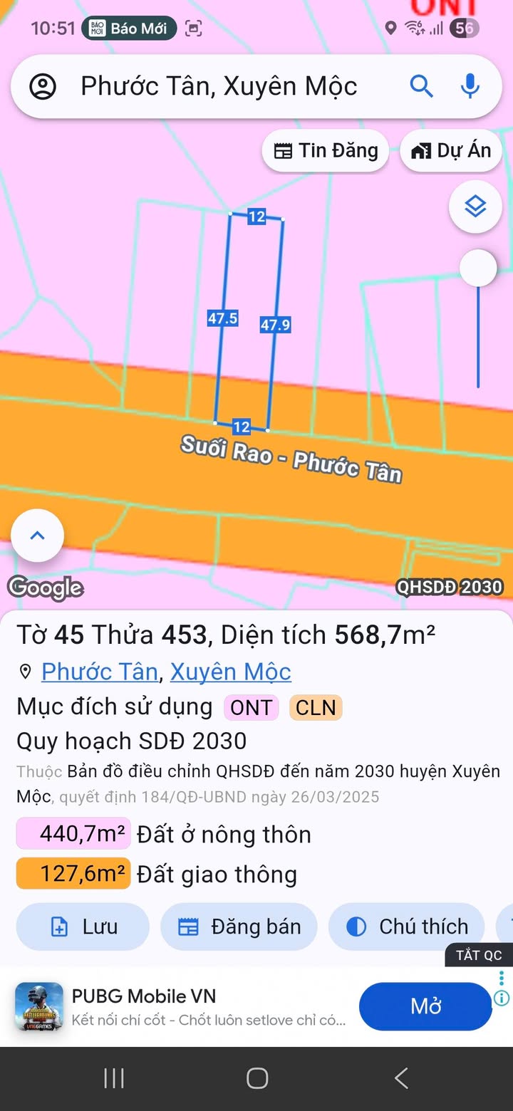 Đất nền Phước Tân, Bà Rịa - Vũng Tàu 576m² giá 3.5 tỷ - Đầu tư sinh lời ngay!