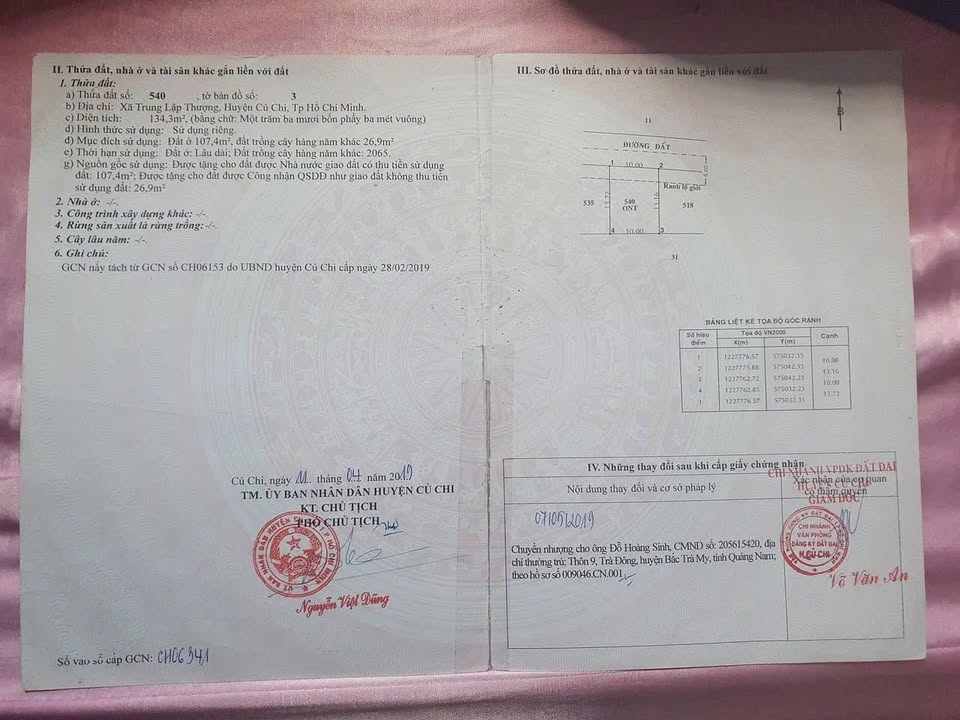 Đất thổ cư Củ Chi 134m² giá 1.6 tỷ - Cần bán gấp, thương lượng!