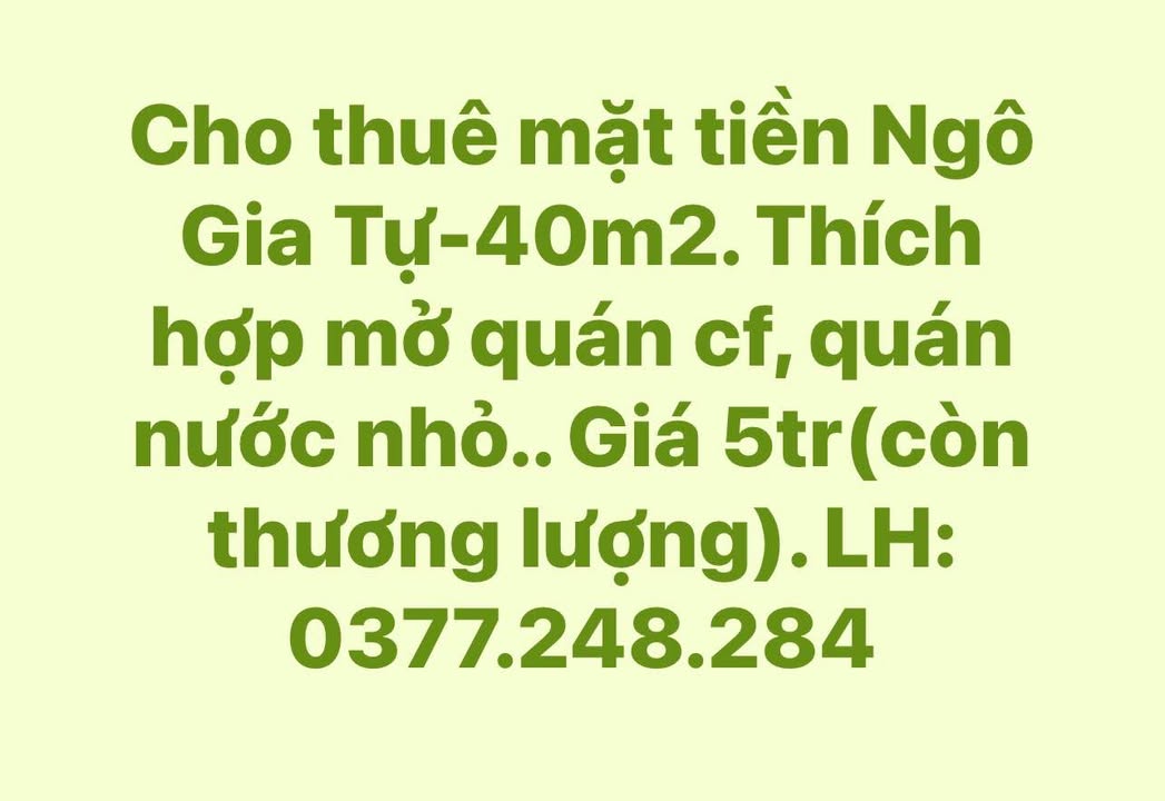 Cho thuê mặt tiền Ngô Gia Tự, Phan Rang-Tháp Chàm 40m² - Thích hợp mở quán cà phê nhỏ