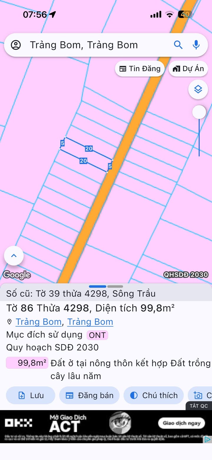 Đất thổ cư 100% Trảng Bom 100m² giá 820 triệu - Cơ hội đầu tư tuyệt vời!