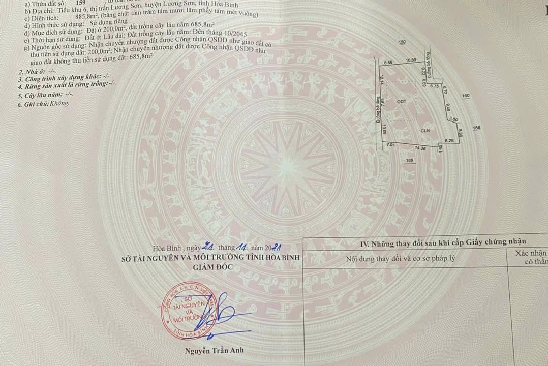 Đất nền Lương Sơn 885m² giá chỉ 6.5 tỷ - Nhanh tay kẻo lỡ!