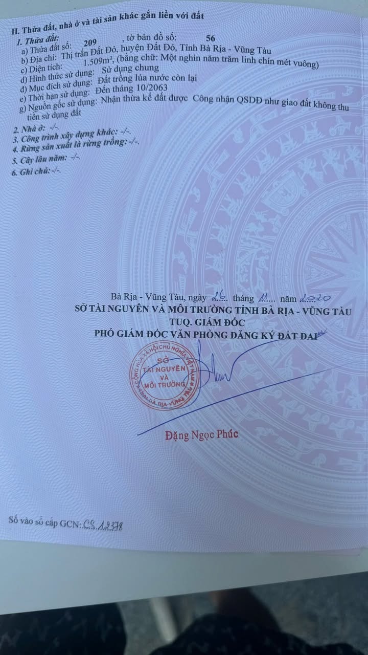 Đất nền Đất Đỏ - Bà Rịa - Vũng Tàu 1509m² giá 5.6 tỷ - Cơ hội đầu tư sinh lời!