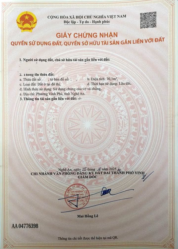 Đất nền góc đường An Thuyên, Nghi Đức, Vinh 70.1m² giá 2.96 tỷ - Sổ đỏ chính chủ!