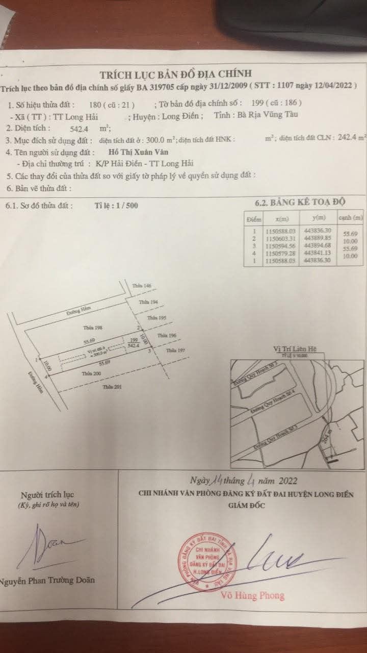 Đất siêu vuông vức Long Hải 542m² giá 3 tỷ - Thích hợp xây nhà vườn nghỉ dưỡng!