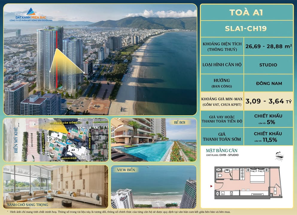 Căn hộ Studio SL A1 – CH19 Đà Nẵng 27m² giá 3.09 tỷ - Đầu tư sinh lời tuyệt vời!