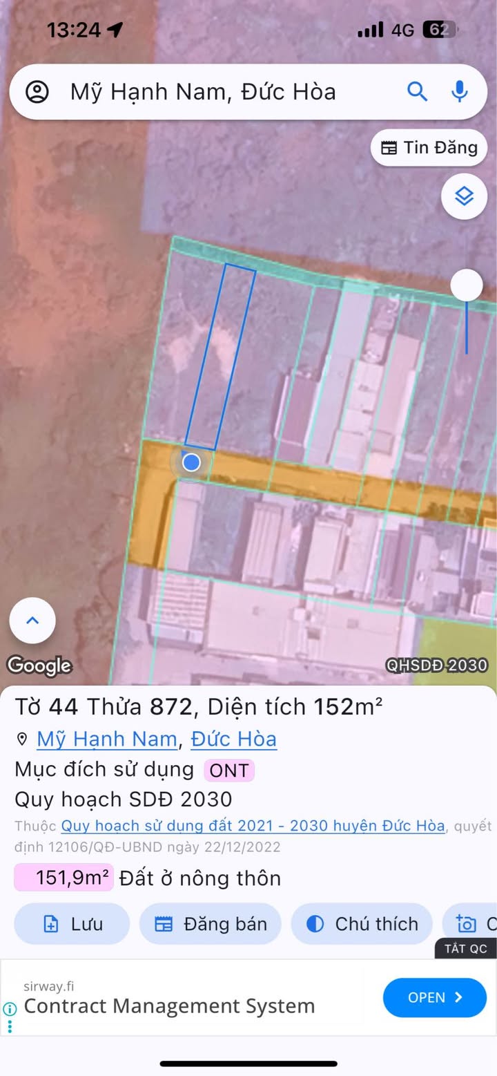 Lô đất 2 mặt tiền Gò Hưu, xã Mỹ Hạnh Nam, 150m² giá 1.95 tỷ - Đầu tư sinh lời ngay!