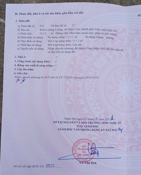 Lô đất Nghi Liên TP Vinh 111m² giá 1.1 tỷ - Cơ hội đầu tư tuyệt vời!