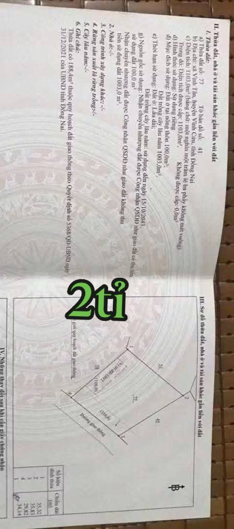 Đất nền Vĩnh Tân, Vĩnh Cửu 3600m² giá chỉ 2 tỷ - Cơ hội đầu tư tuyệt vời!