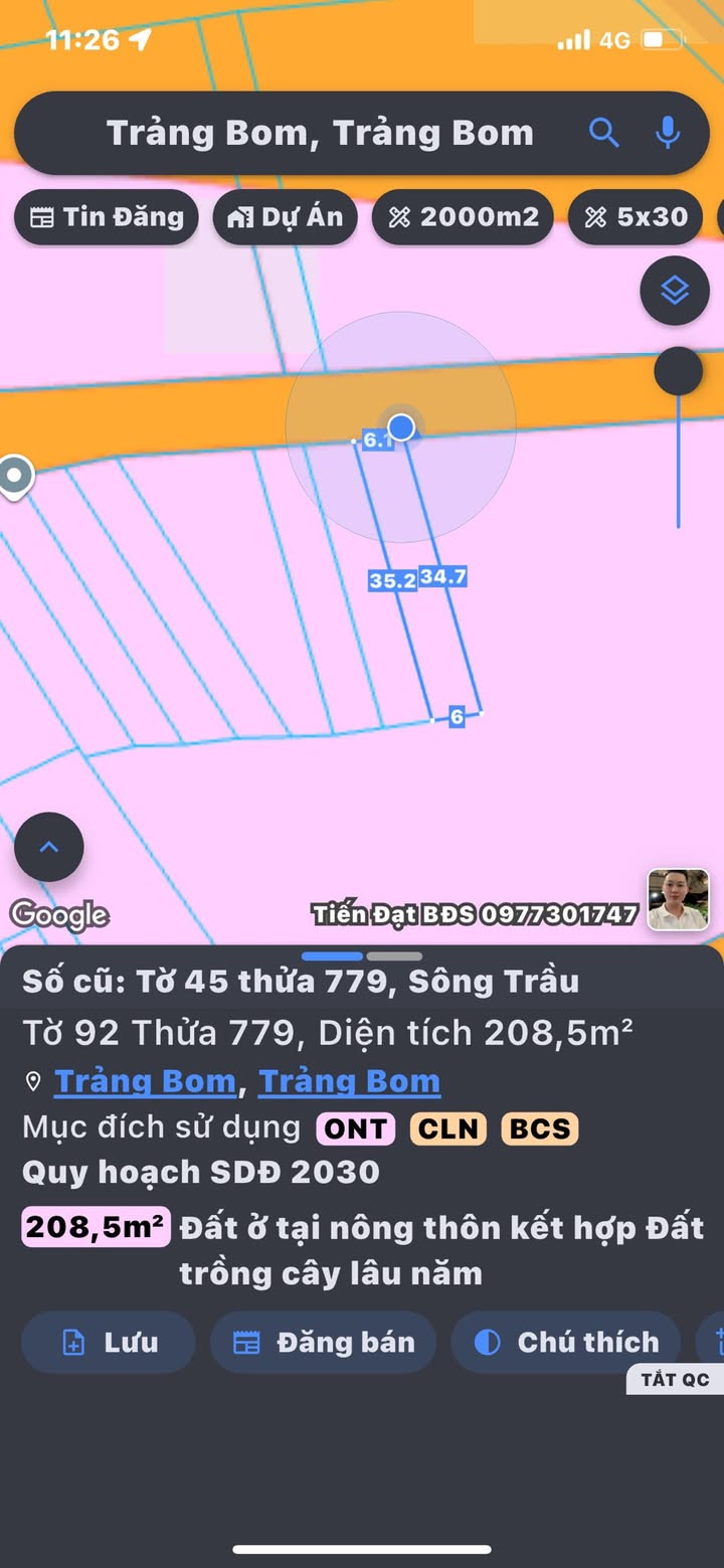 Đất mặt tiền kinh doanh 210m² tại Sông Trầu, Trảng Bom chỉ 1.5 tỷ - Đầu tư sinh lời ngay!