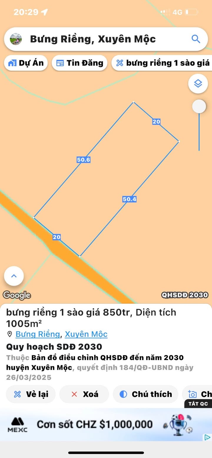Đất nền Bưng Riềng Xuyên Mộc 1000m² giá 850 triệu - Sổ đỏ chính chủ, vị trí thuận lợi!