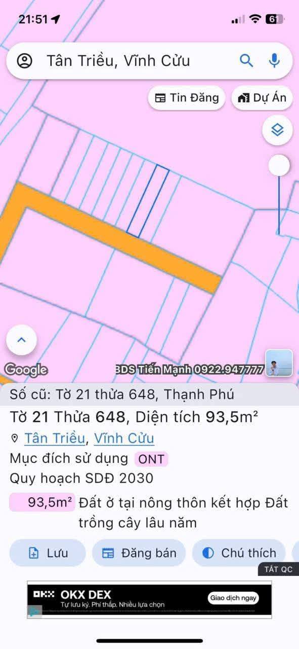 Đất nền Thạnh Phú 93m² giá chỉ 1.05 tỷ - Cơ hội đầu tư tuyệt vời!