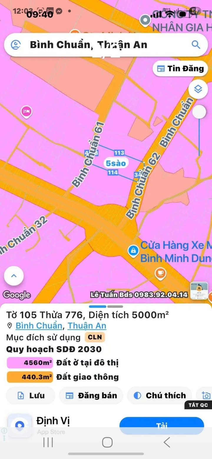 Đất 2 mặt tiền 5000m² Bình Chuẩn, Thuận An - Giá 22 triệu/m², đầu tư sinh lời!