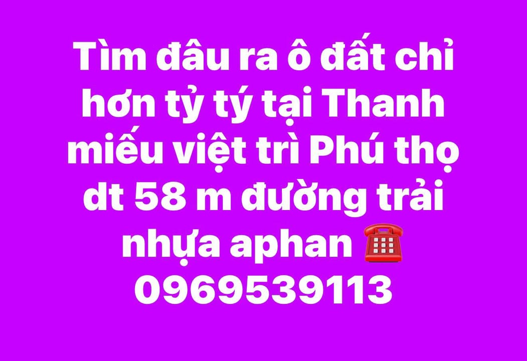 Đất nền Thanh Miếu Việt Trì 58m² giá 1 tỷ - Cơ hội đầu tư hiếm có!