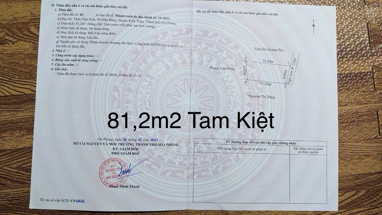 Đất nền Hữu Bằng, Kiến Thụy 81.2m² giá 900 triệu - Vị trí đắc địa, cơ hội đầu tư hấp dẫn!