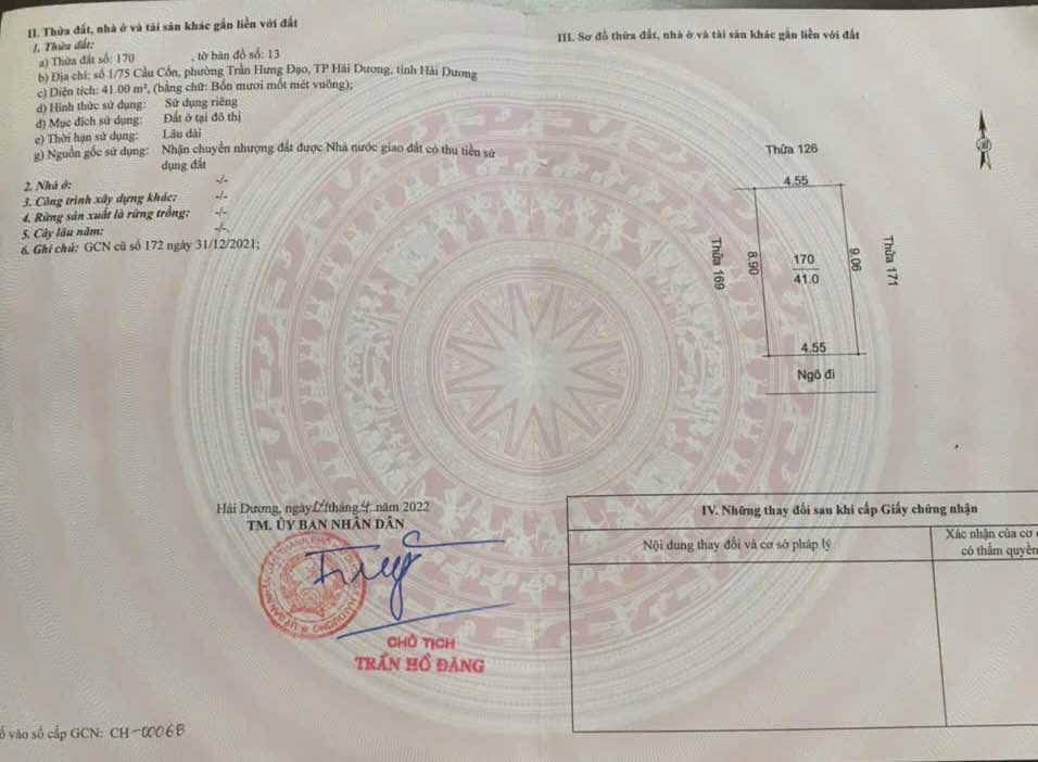 Đất nền phường Trần Hưng Đạo TP Hải Dương 41m² giá 1 tỷ - Nhanh tay sở hữu!