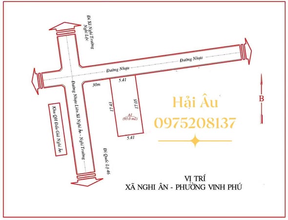 Đất Nghi Ân, Vinh 93m² giá 1 tỷ - Đường nhựa ô tô rộng rãi!